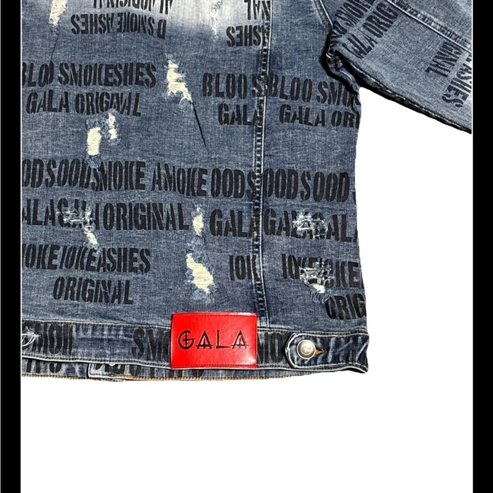 GALA Graphic Denim Jacket Blue Black Print Size M Streetwear
